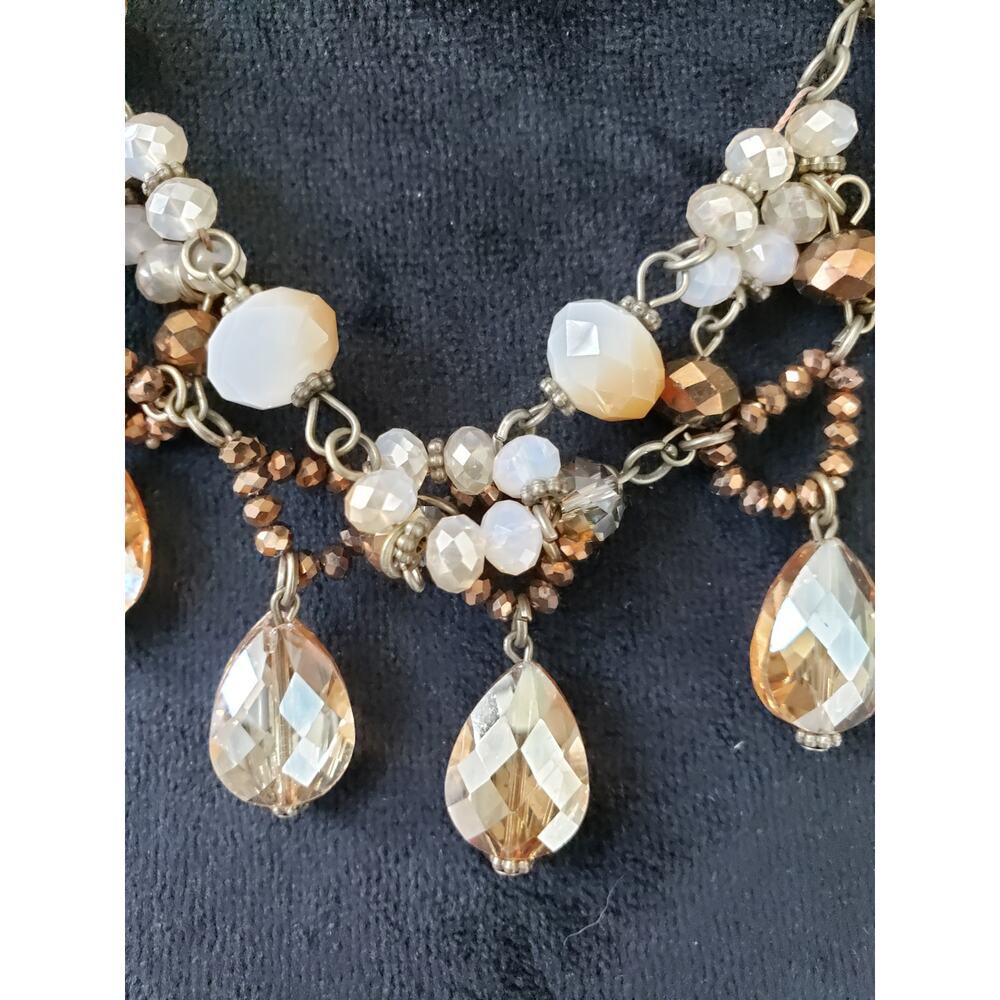Women Gold Tone Multi Shape Faceted Beads Dangley Charms Bib Necklace w/ Lobster - Picture 3 of 6
